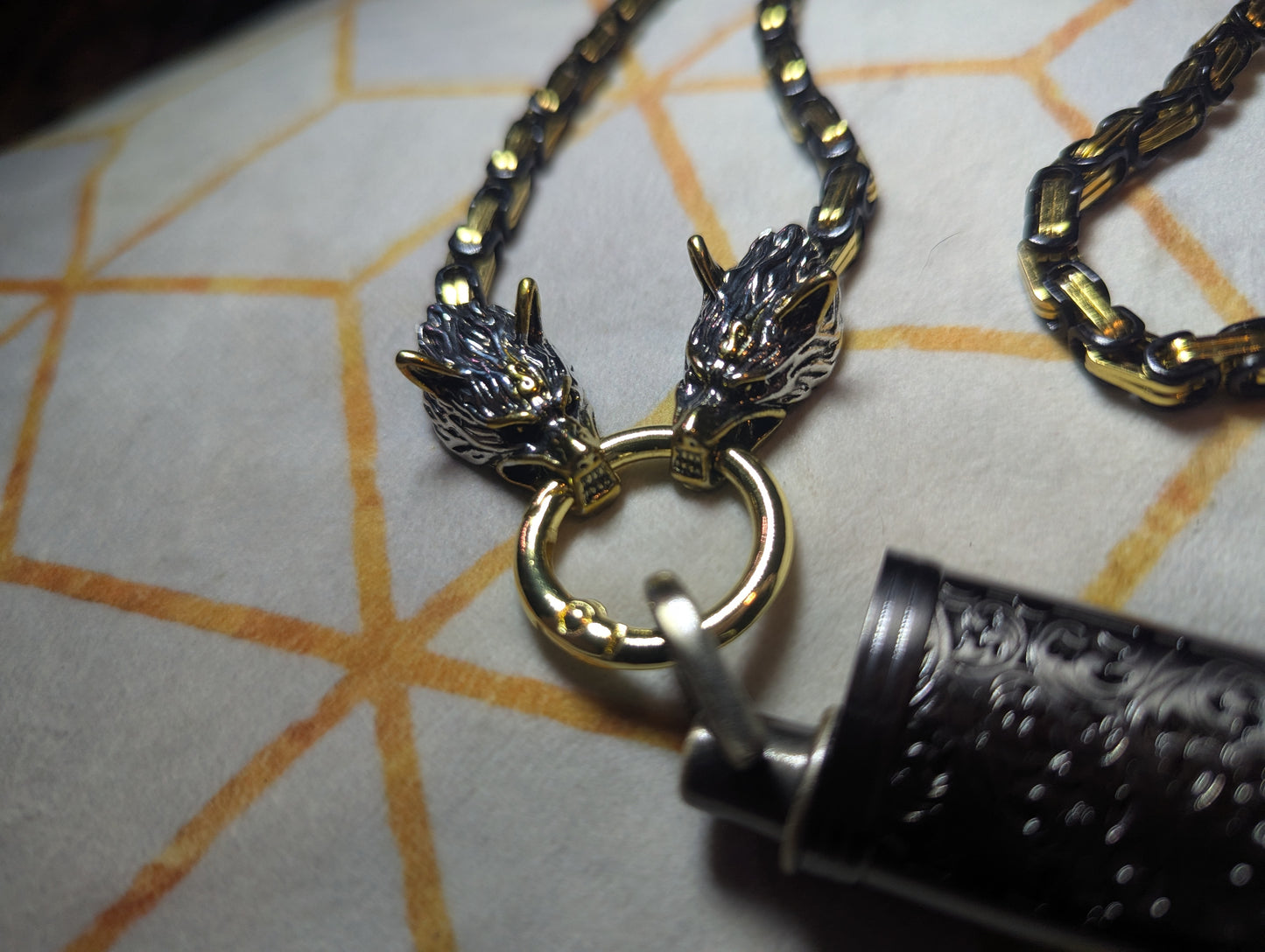Gold and black wolf head embellished LitChain