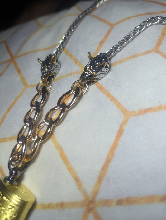 Silver and gold wolf head LitChain