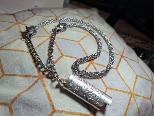 LitChain- silver wolf head embellished mini Bic lighter chain