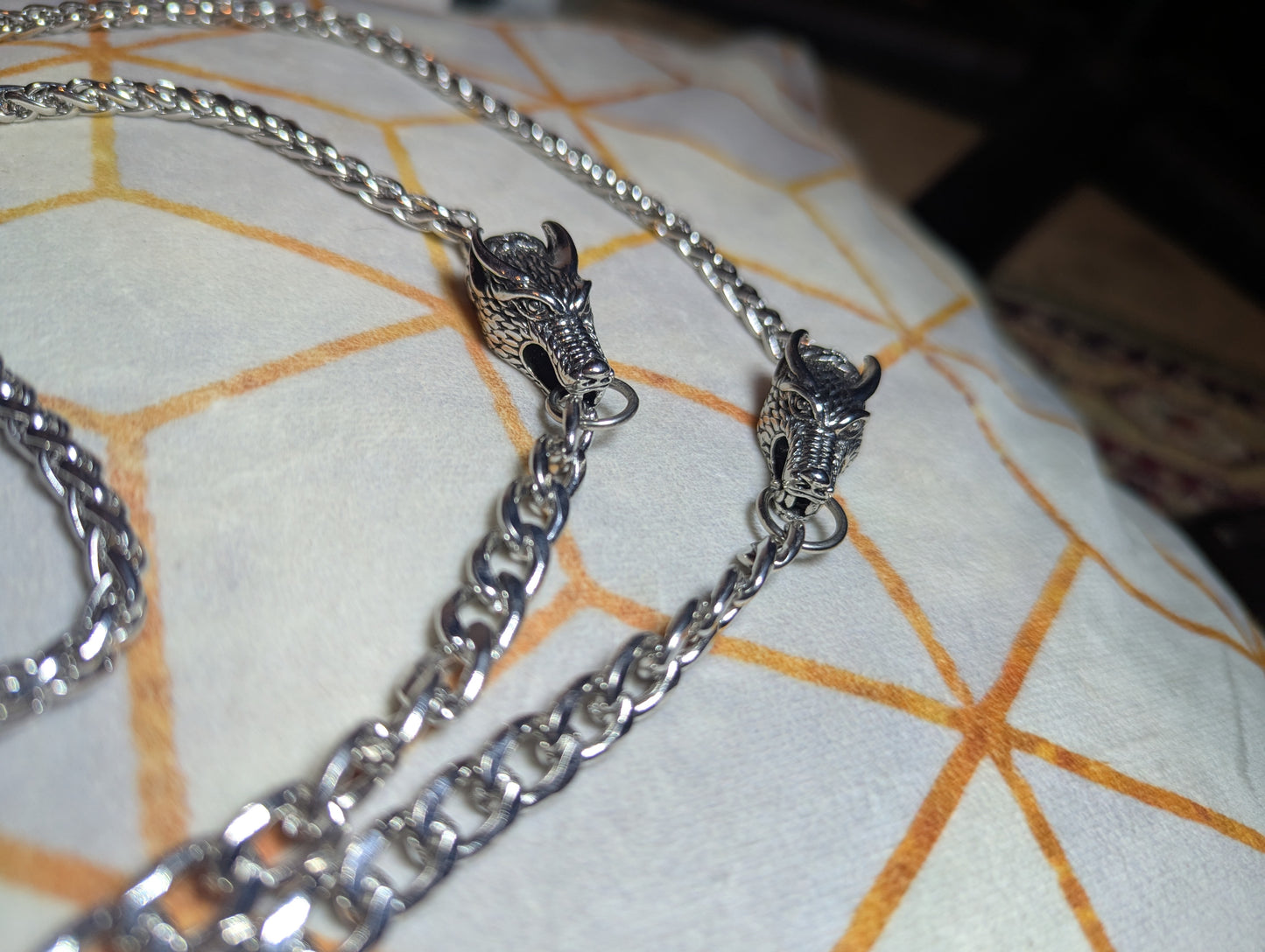 LitChain- silver dragonhead embellished lighter chain necklace.
